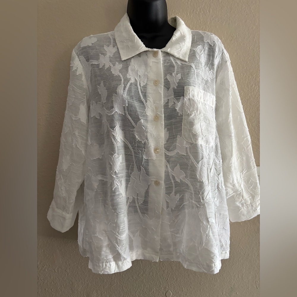 Coldwater Creek Cream Floral Blouse Size PL